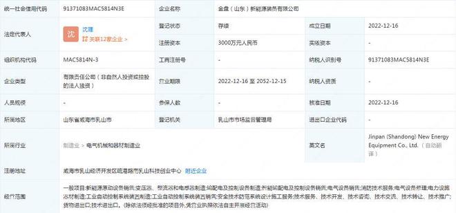 金盤科技在山東投資成立新能源裝備公司，拓展安全技術防范系統設計施工服務